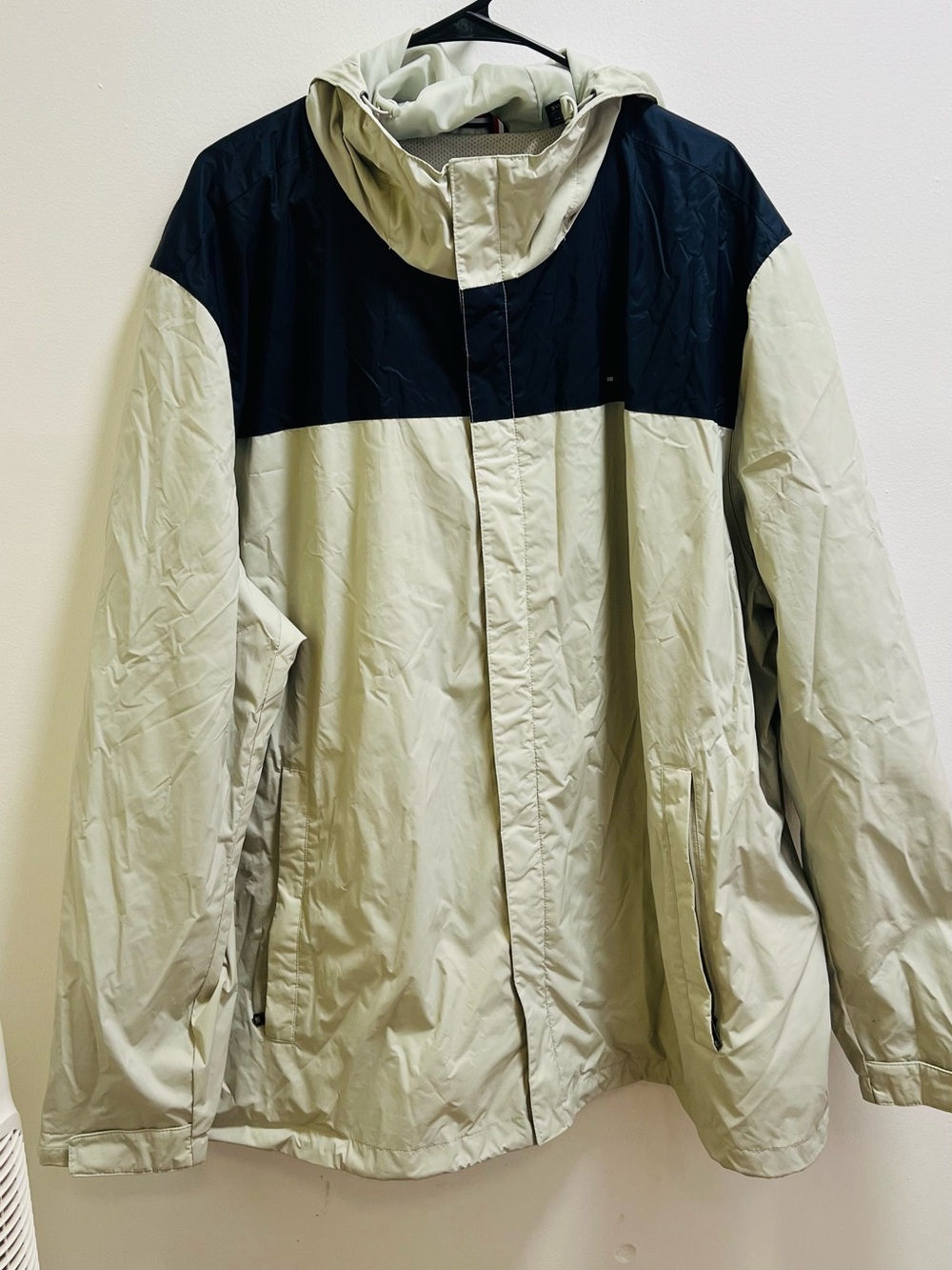 Tommy Hilfiger Hooded Two-Tone Raincoat in Light Gray and Black